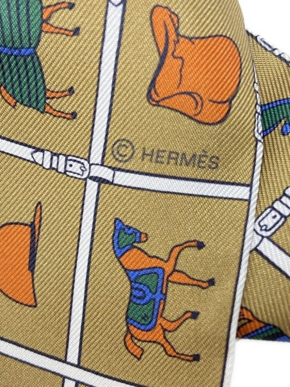 HERMES Twilly - Beige White Multi Scarf - Picture 2 of 5